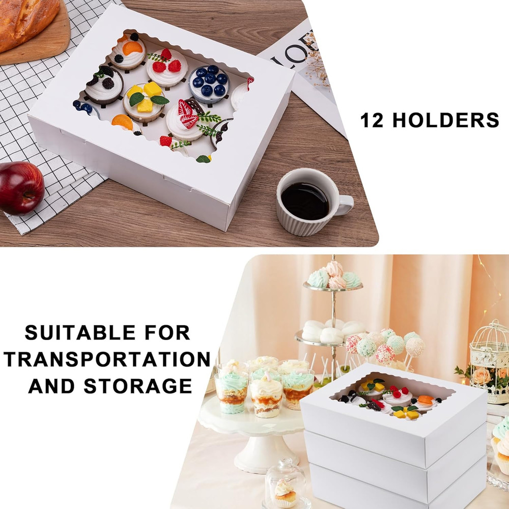 6PCS Cupcake Boxes - Hold 12 Count Cupcake Containers with Window, Grade Cupcak