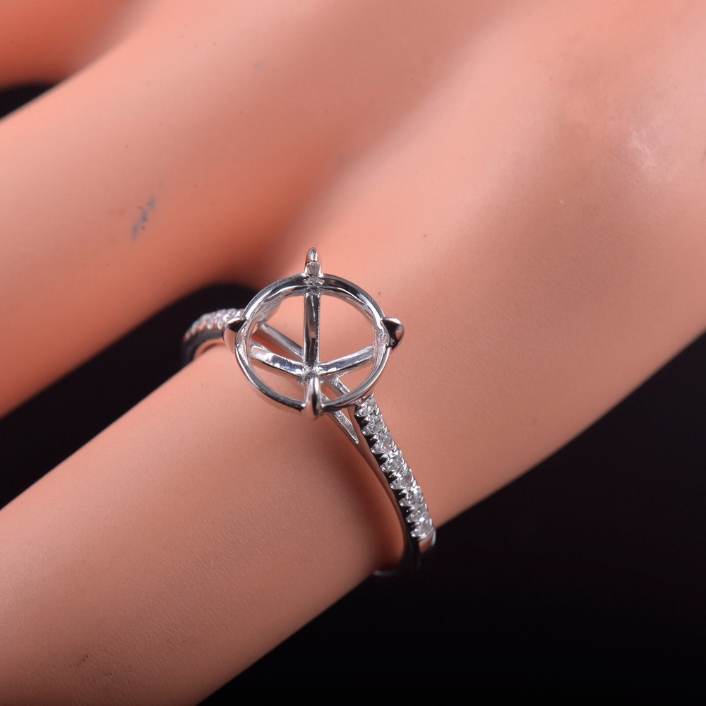 Natural Diamond Semi Mount Ring Setting Round 9.0mm Solid 14K White Gold