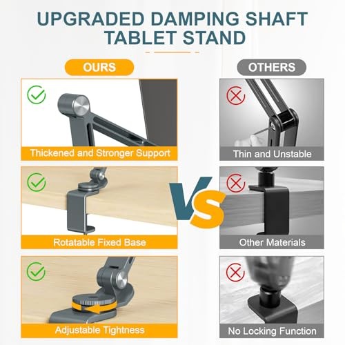 Tablet Stand Holder, Tablet Desk Mount, Adjustable Foldable Tablet Arm Grey