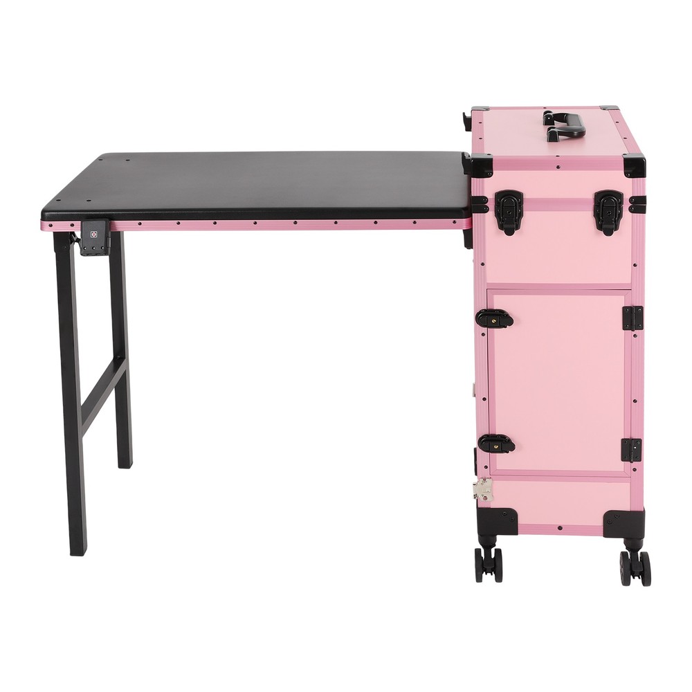Rolling Makeup Case, Rolling Portable Manicure Table with 3 Drawers Lockable