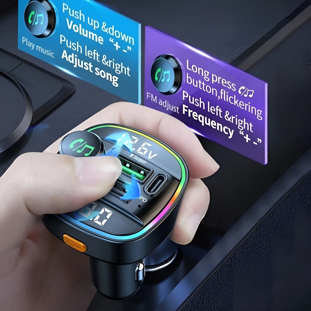 Bluetooth 5.0 Car Wireless FM Transmitter Adapter USB PD Charger AUX Hands Free