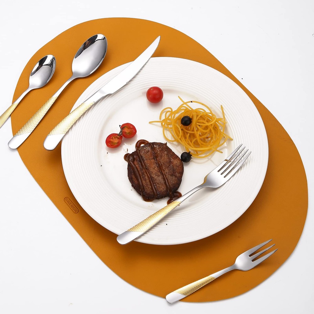Gold Silver Hammered Silverware Set for 4 Stainless Steel Flatware