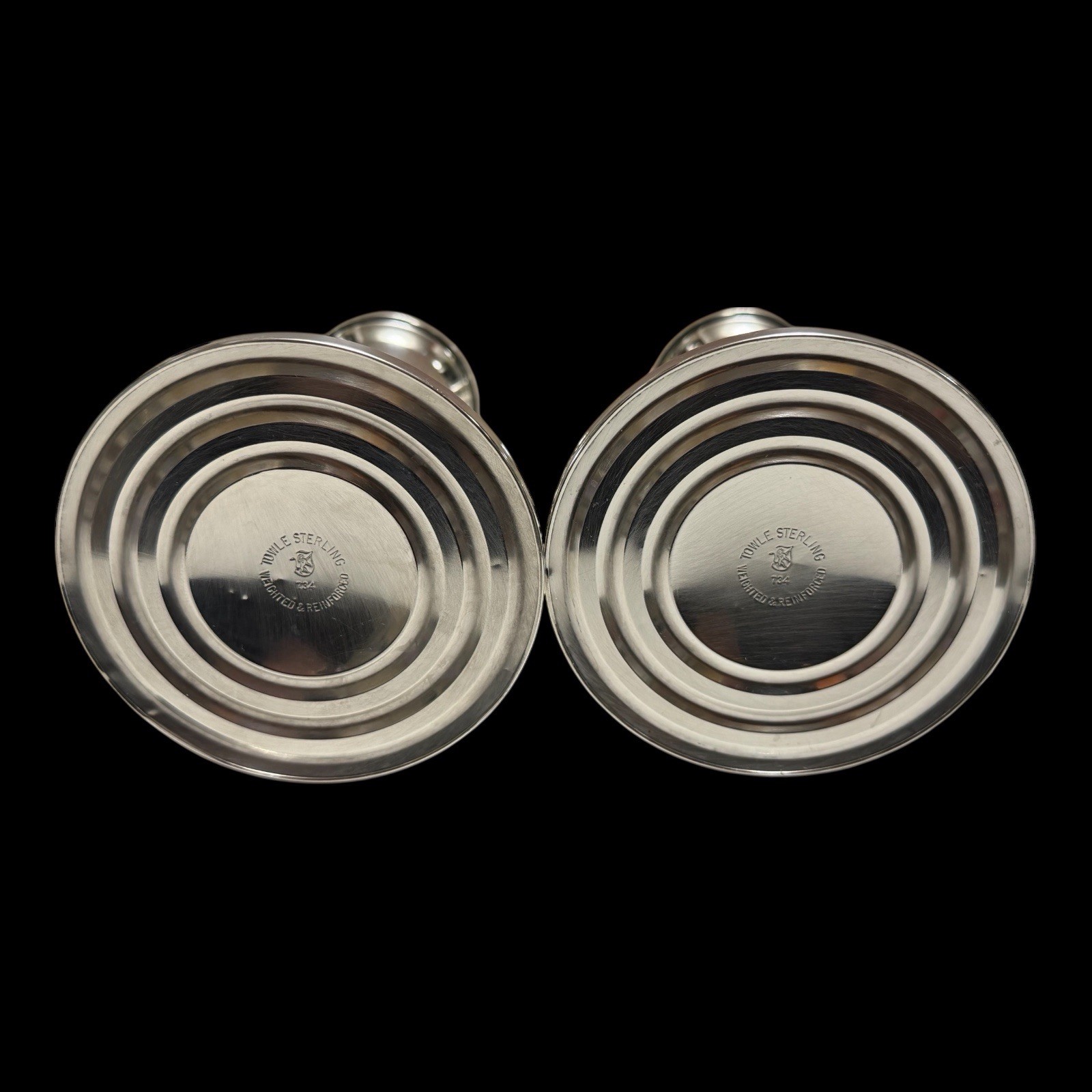 2 Towle #734 Silver Weighted Candle Holders with Sterling Filigree Adapters #51