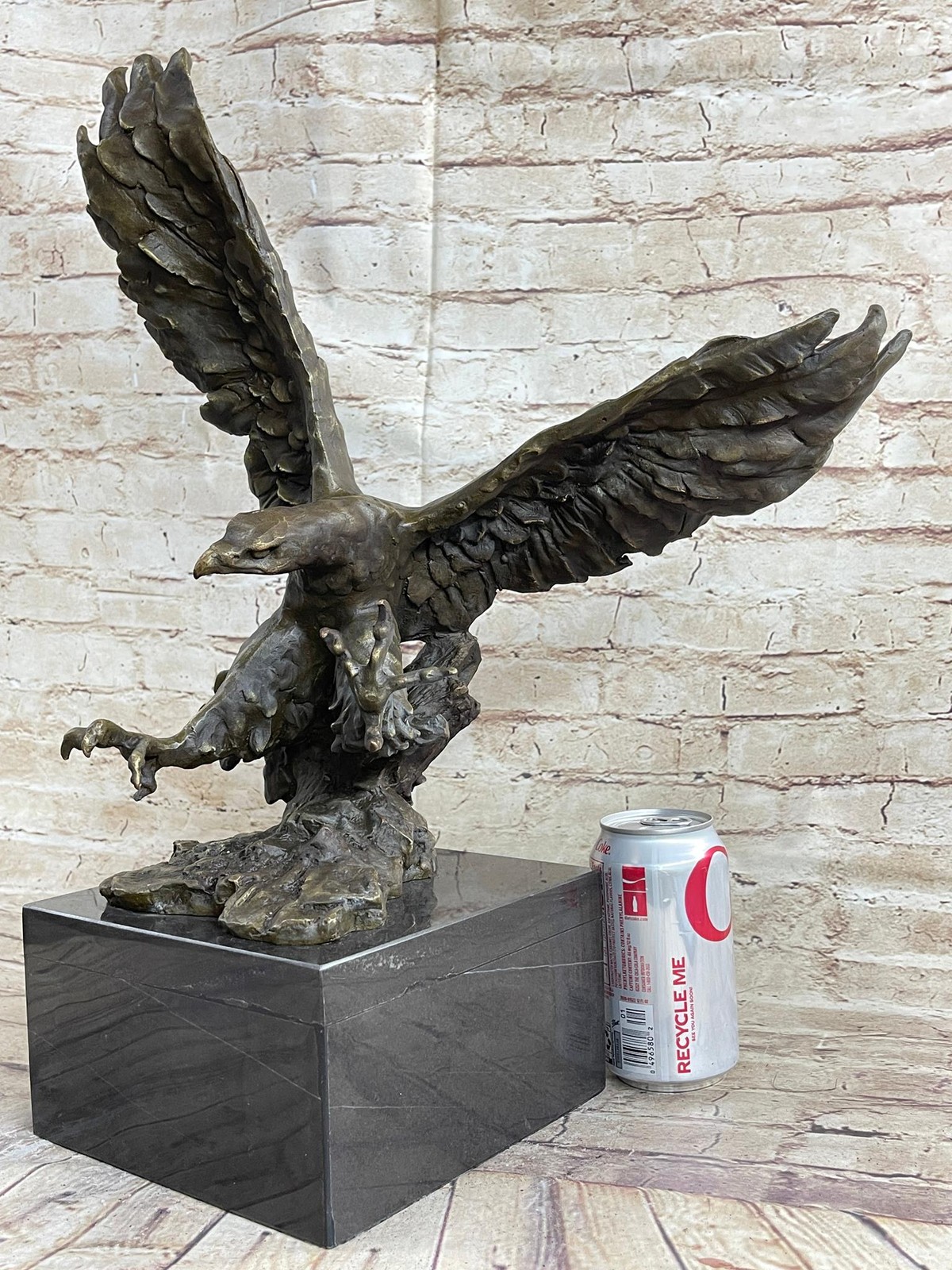 Eagle Landing with Outstretched Talons Bronze Sculpture Statue on Marble Base