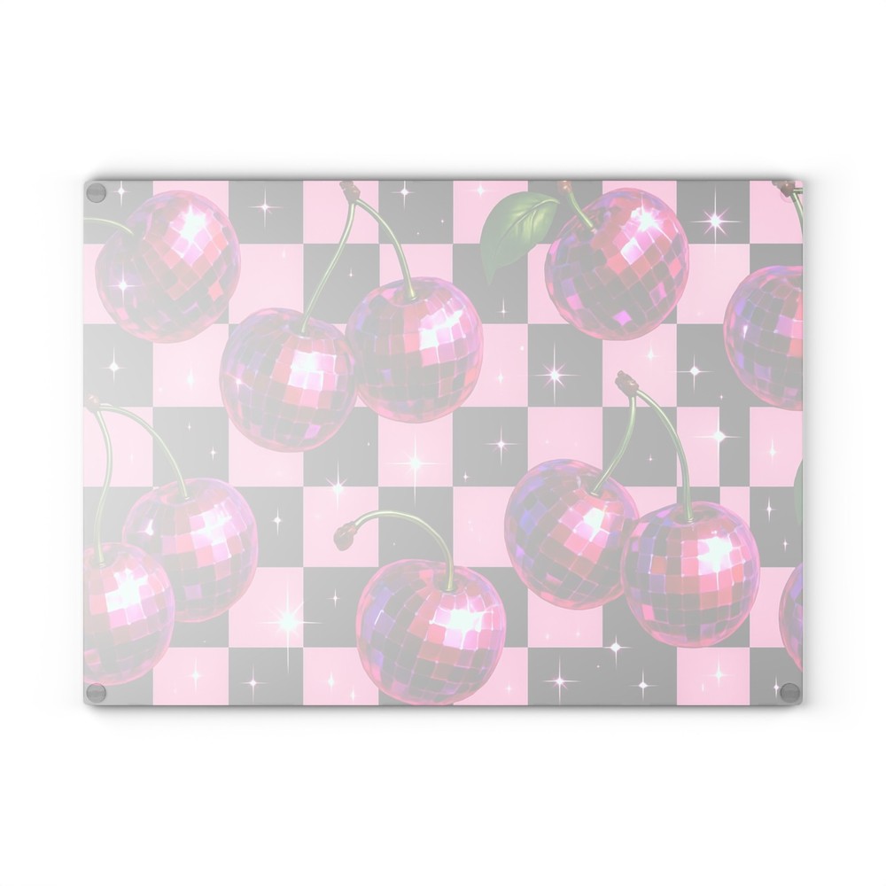 Disco Cherry Glass Cutting Board, Kitchen Decor, Fun Checkered Board Y2K