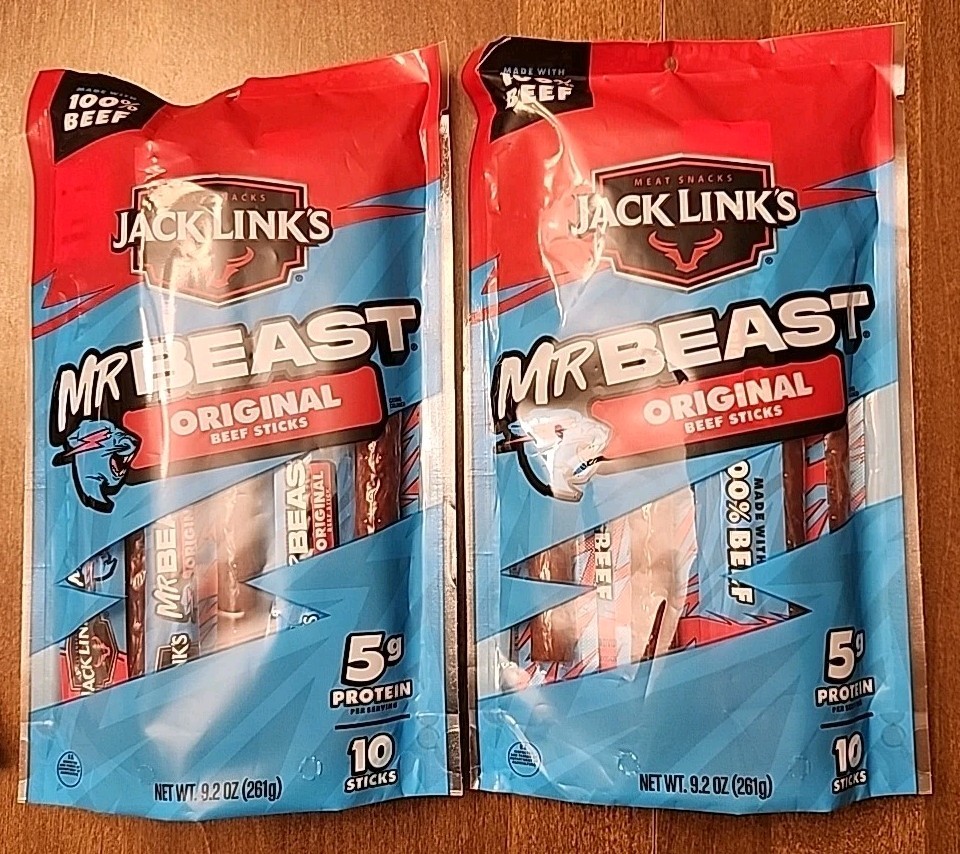 Jack Links Mr Beast Original Beef Sticks Meat Snacks Two Packages 20 Sticks