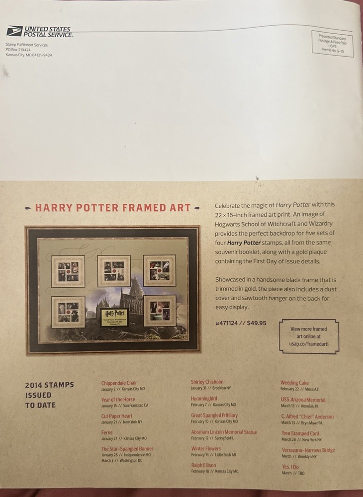 Harry Potter USA Philatelic Magazine 2014 Vol. 19, Quarter 1 Stamp Enthusiast
