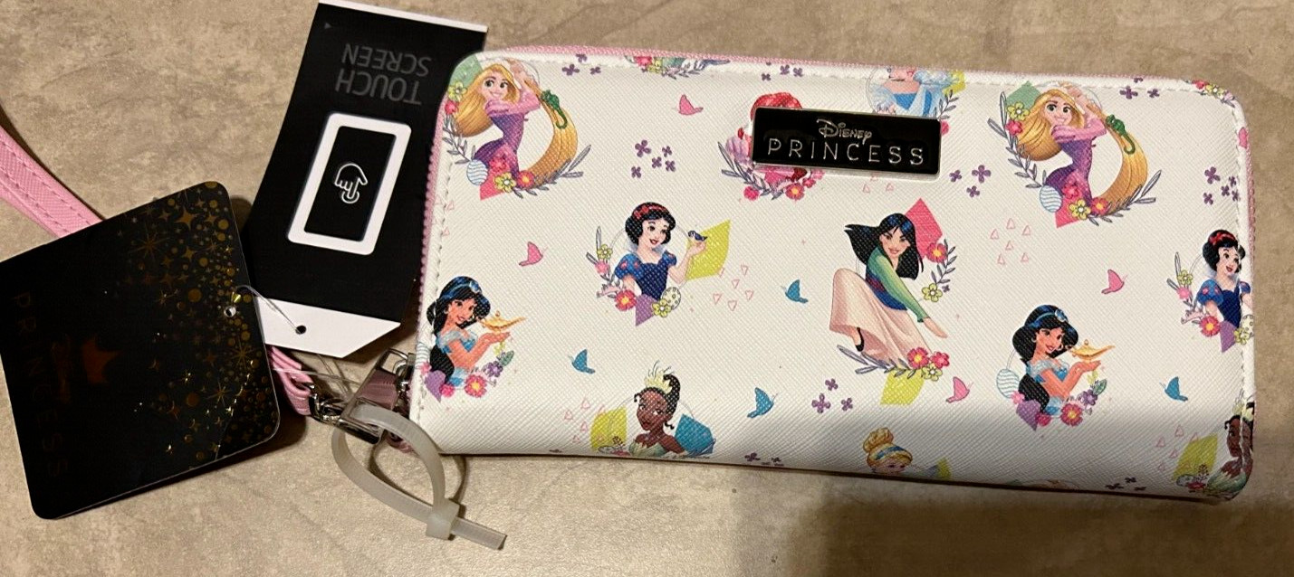 Disney Princess Wristlet Wallet & Phone Case Purse NEW w/ Tag White & Pink