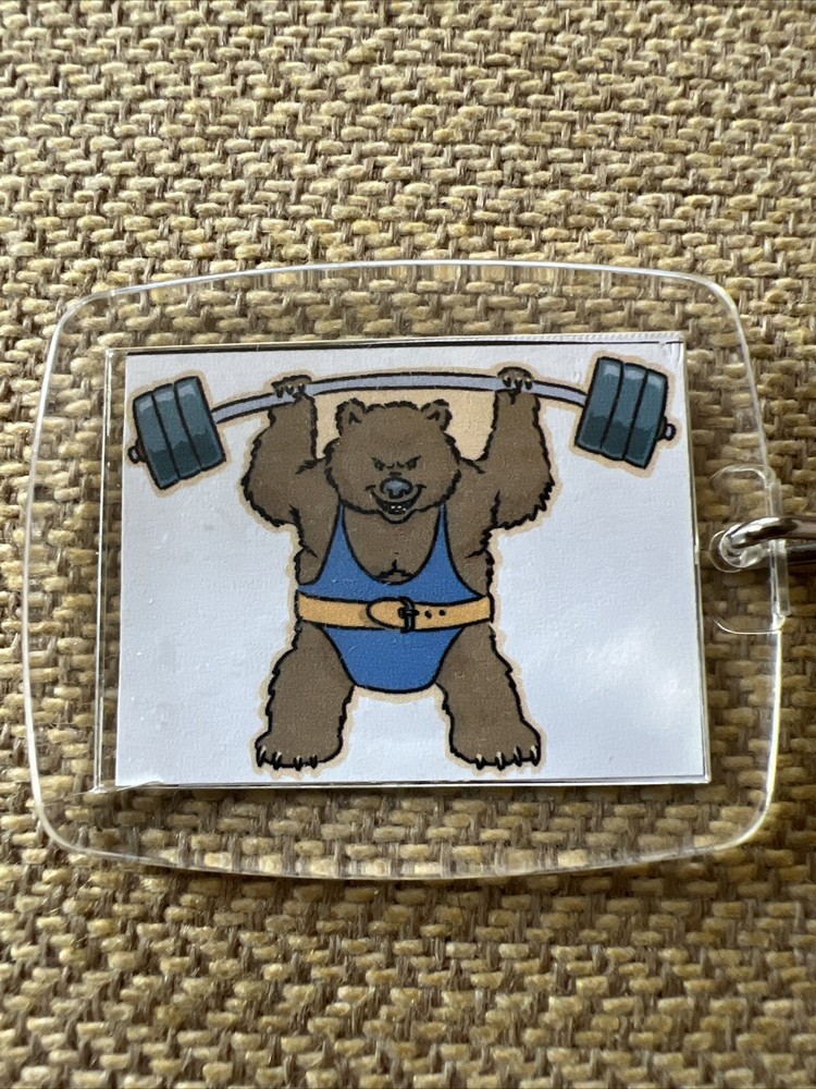 Vintage Keychain Weight Lifting Exercise Bear