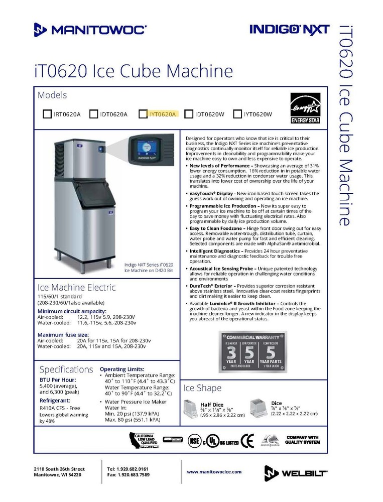 Manitowoc Ice Machine - IYT0620A
