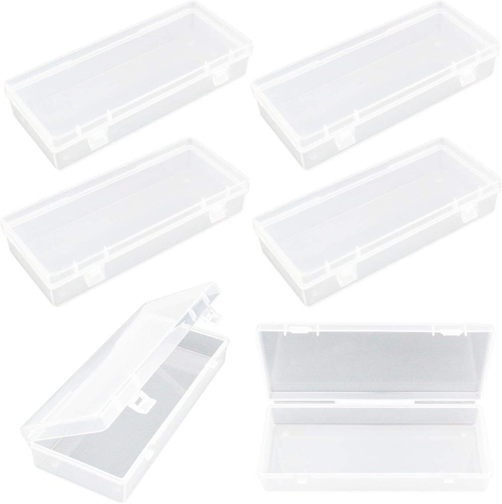 6 Pack Rectangular Clear Plastic Storage Containers Box with Hinged Lid for Bead
