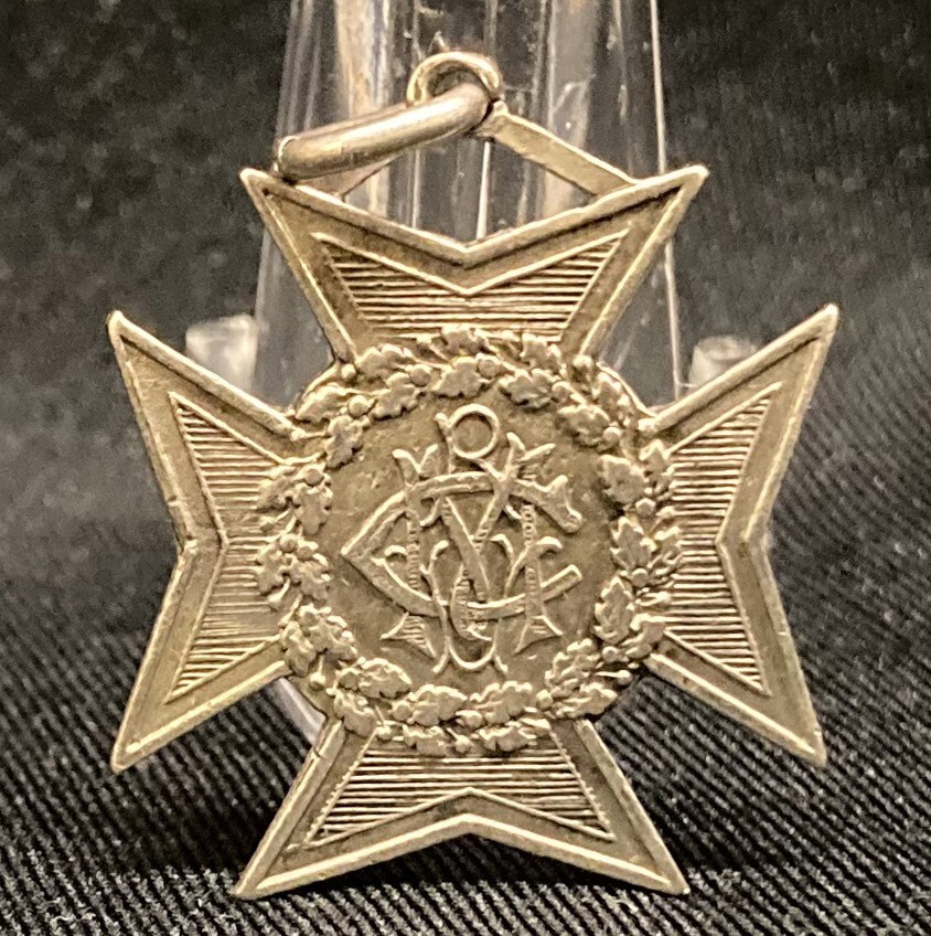 DELICATE ANTIQUE HERALDIC CROSS WITH MONOGRAM INITIALS SILVER "R. U. C. M." ??