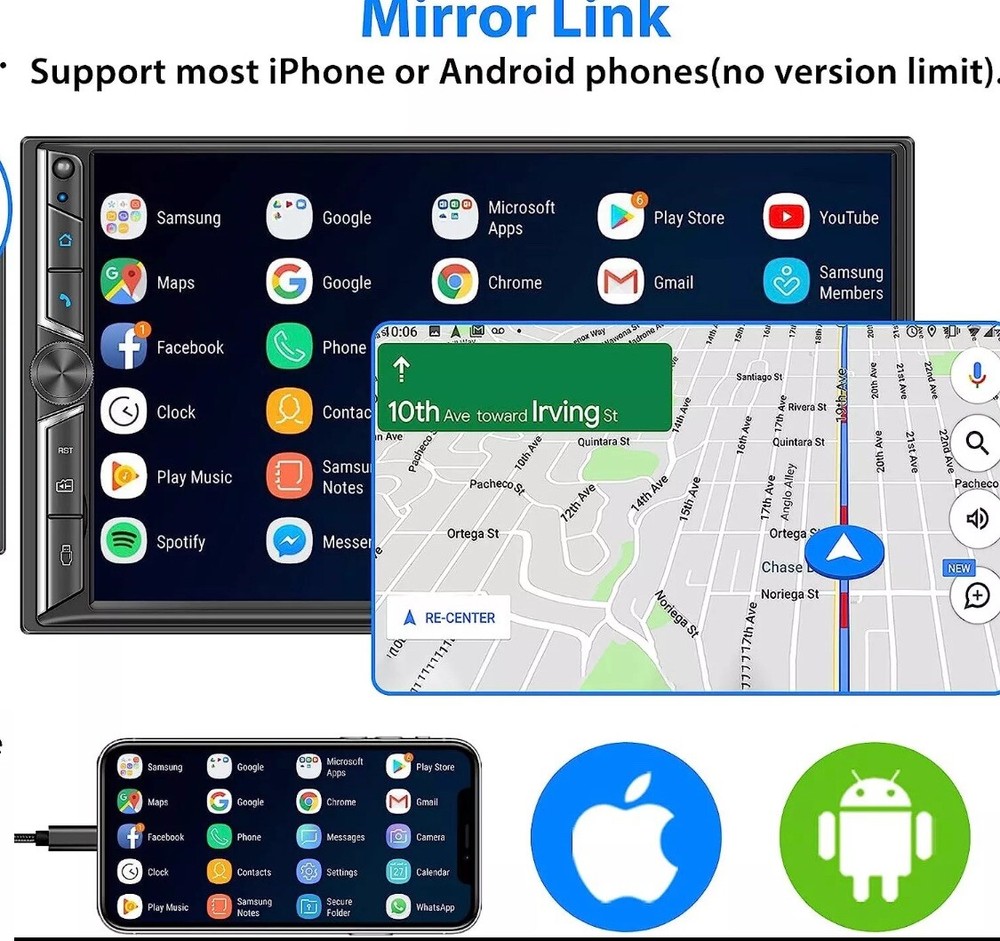 Voice Control Bluetooth Car Play Auto Mirror Link, SWC, With A/V Input 2-DIN 7"