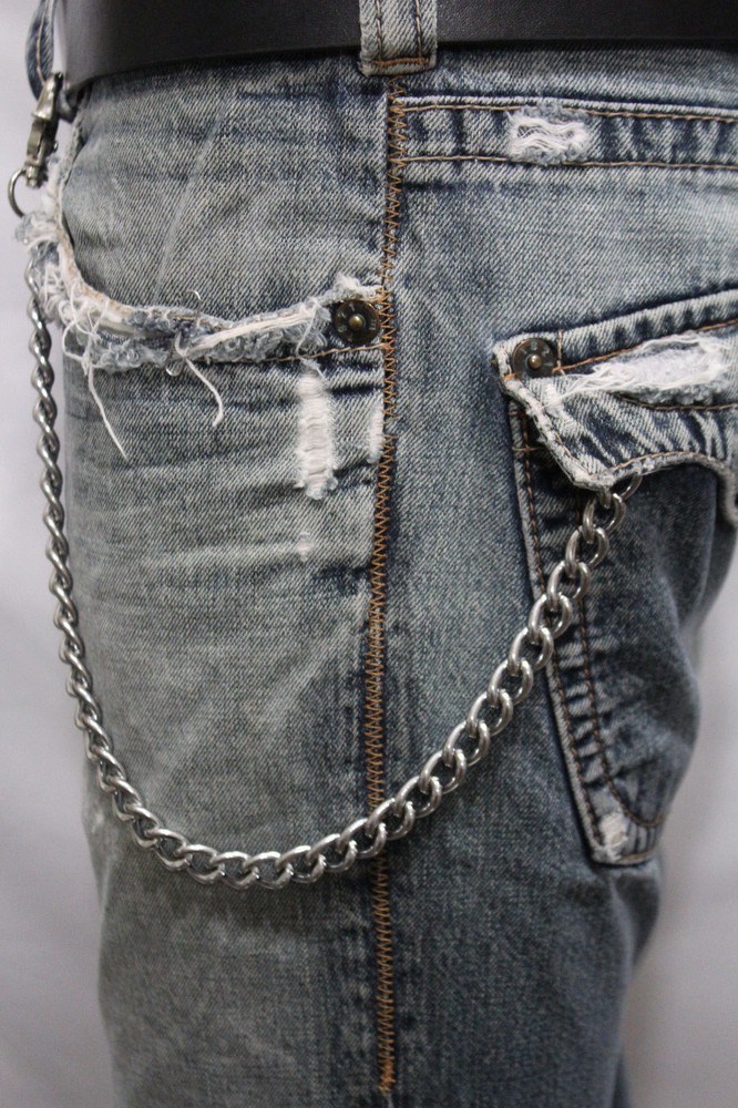 Men Silver Metal Short Wallet Chains Thick Link Simple Jeans Basic Biker Classy