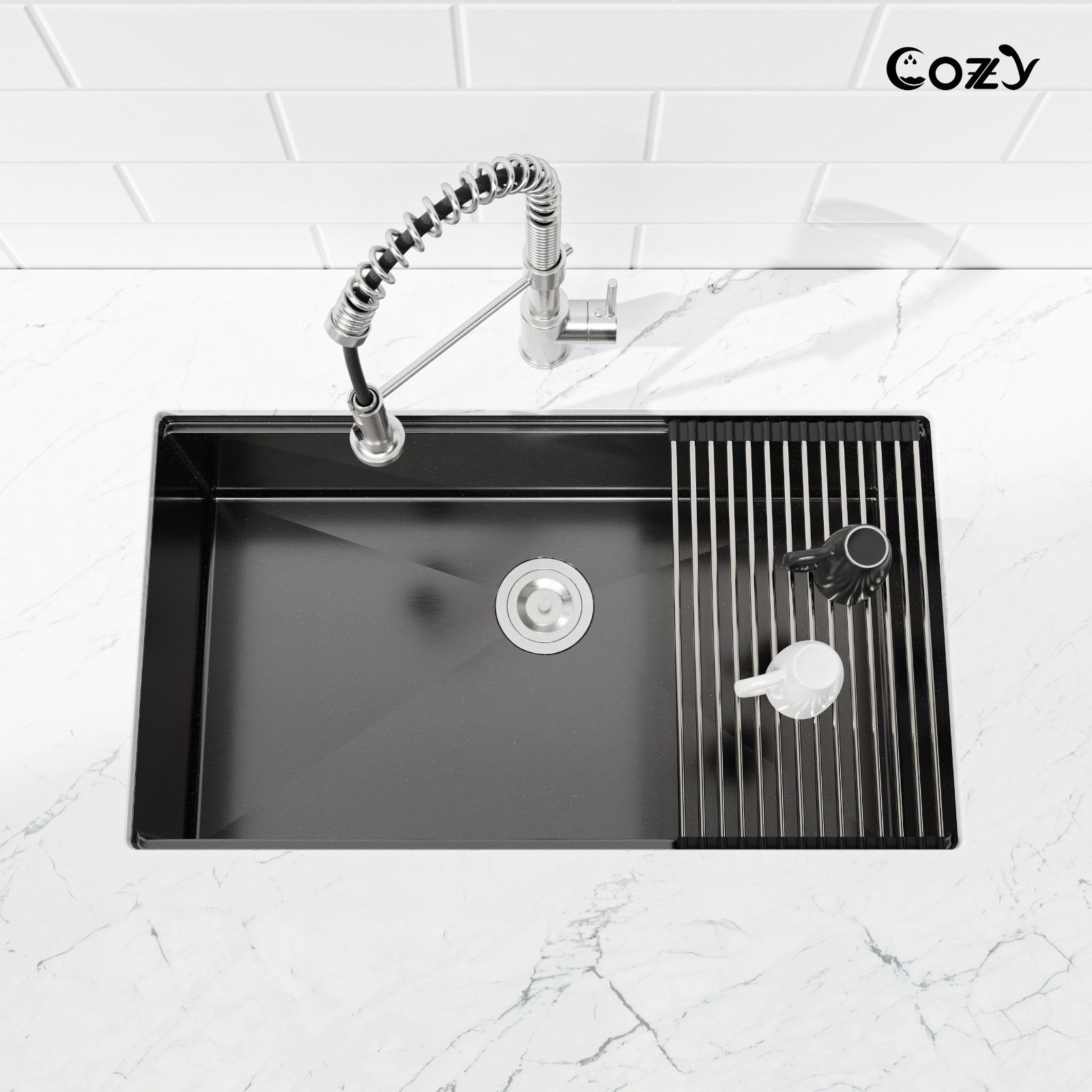 Cozy undermount stainless steel Black sink 30x19x10 inch with accessory