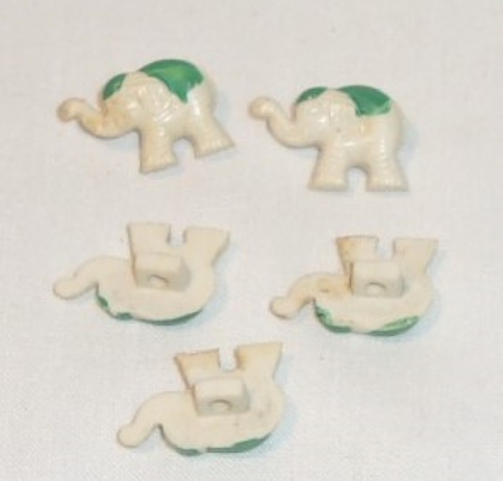 5 VINTAGE TINY PLASTIC ELEPHANT BUTTONS - CHILD OR DOLL CLOTHES -