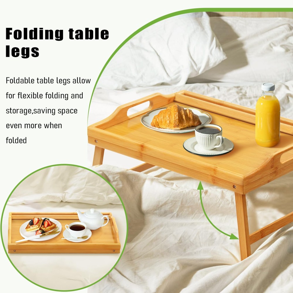 Bed Tray Table Breakfast Trays Serving Tray Bamboo Bed Laptap Floding Legs wi...