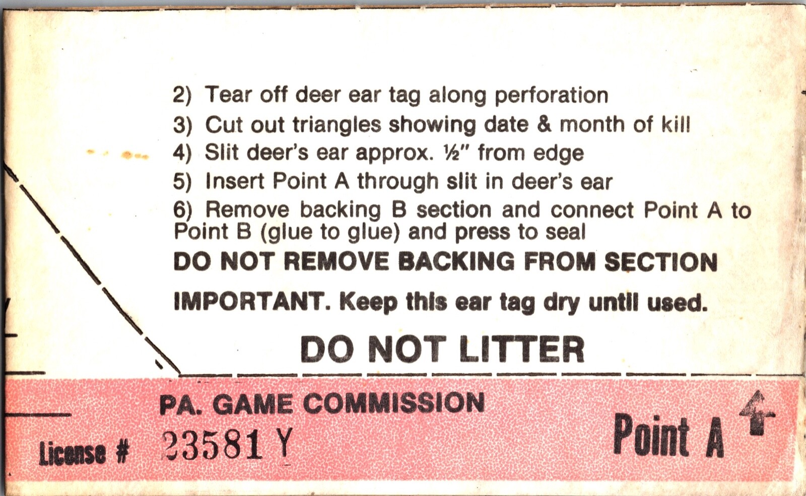 Vntage 1960's Deer Tag Pennsylvania