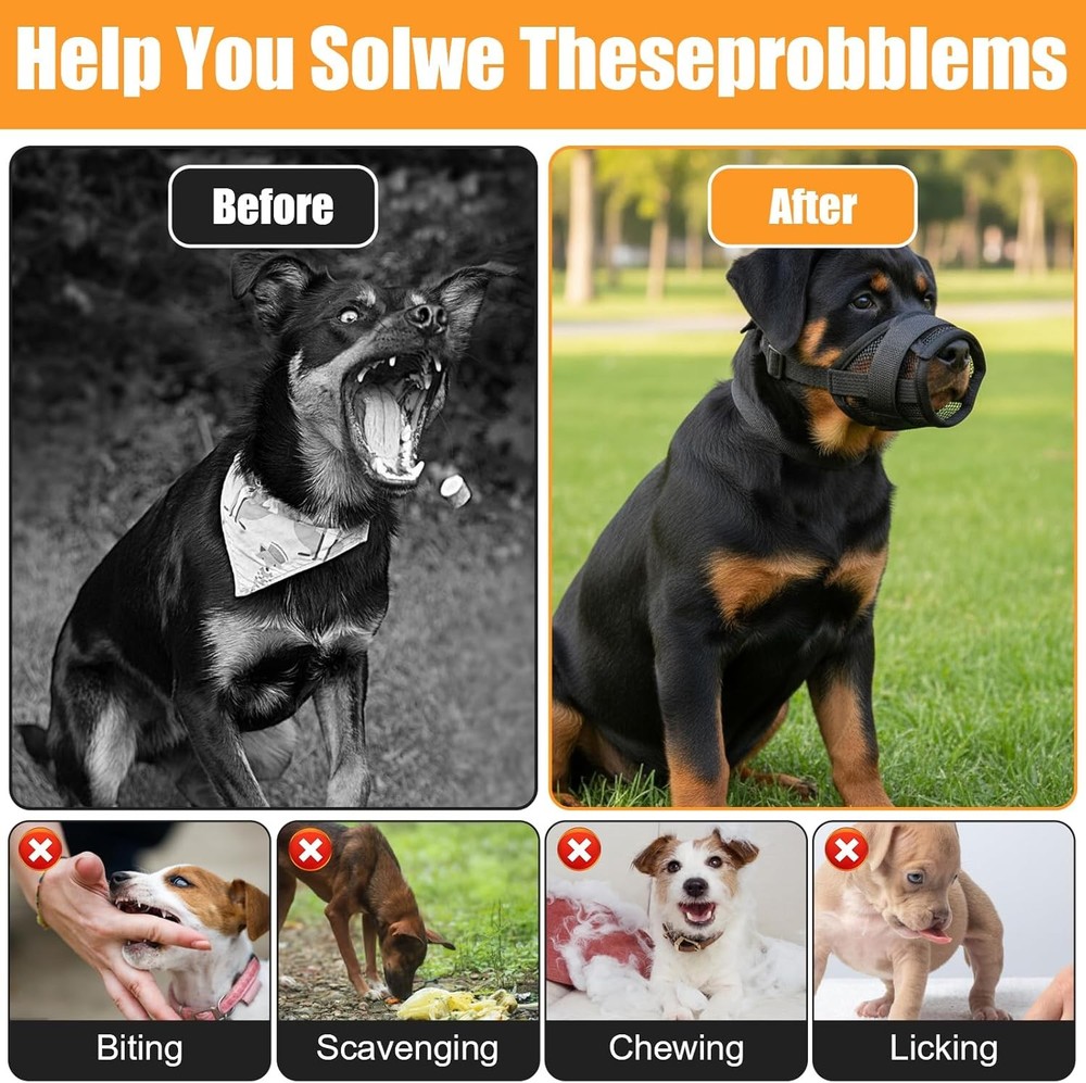 Dog Muzzle Set Small Medium Large Dogs Breathable Mesh Guard Anti-Biting Chewing