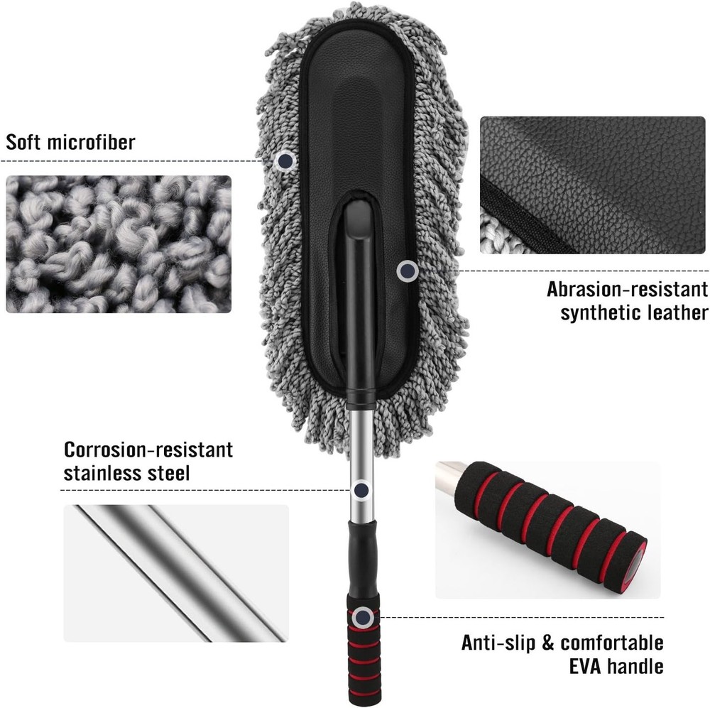Car Cleaning Duster Microfiber Large Extendable Wax Treated Plastic Handle Brush