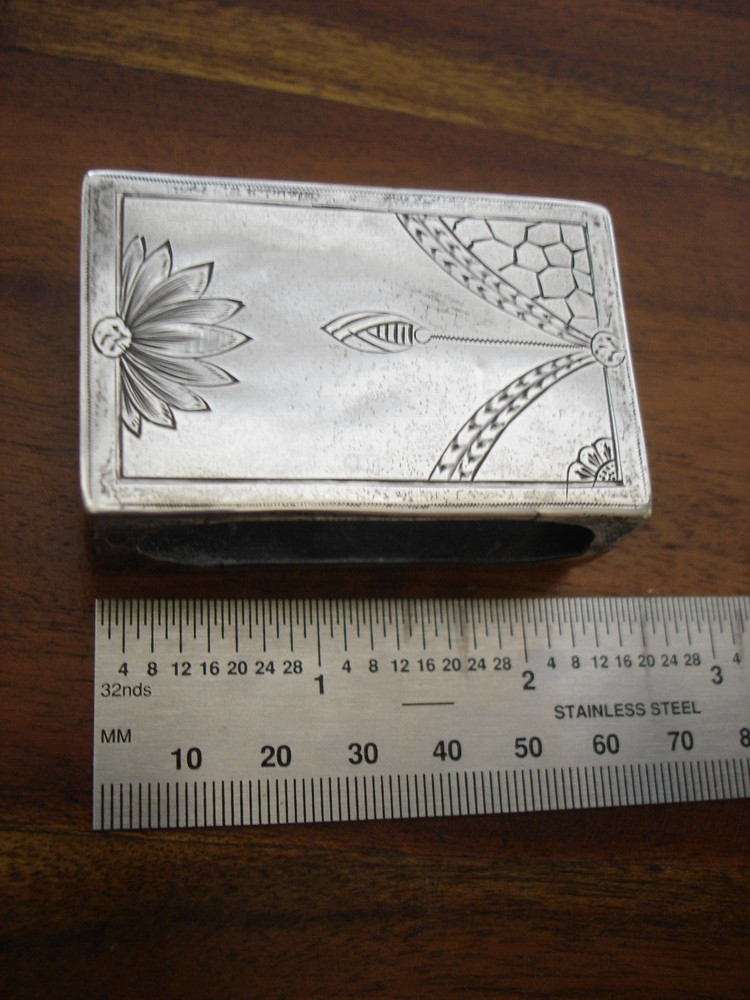 Russian Silver Match Striker Case marked ИК 84 Floral Engraved