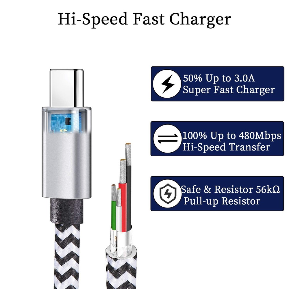 USB Type c Cable, 5 Pack (6FT) Nylon Braided C Cables 3A Fast Charging