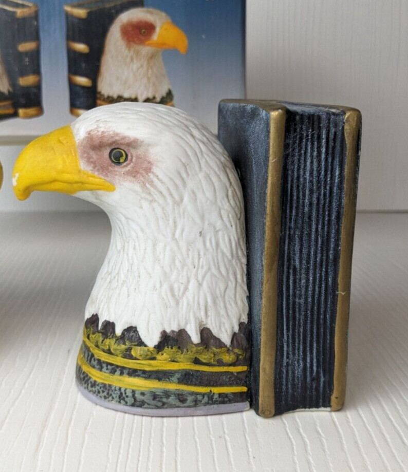 Vintage Bookends Featuring Bald Eagles. Painted Molded Ceramic. 4”H. flawed