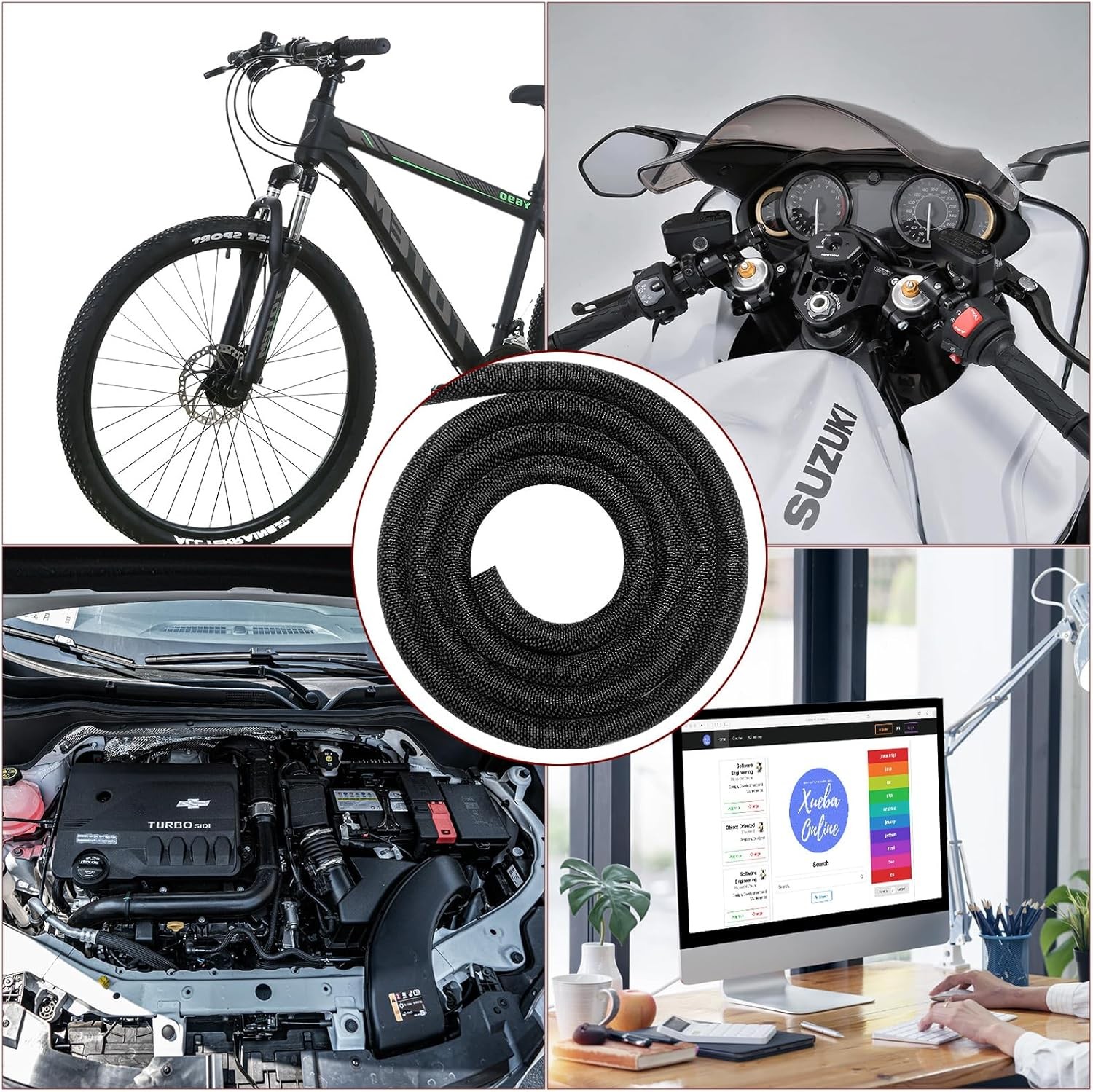 Car High Temperature Braided Wire Loom Black Split-Sleeve Heat Resistant Cover /