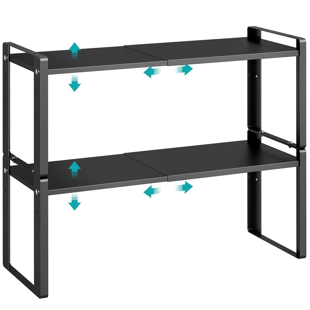 2 Pack Expandable Kitchen Cabinet Organizer Shelves, Stackable Heavy Duty Met...