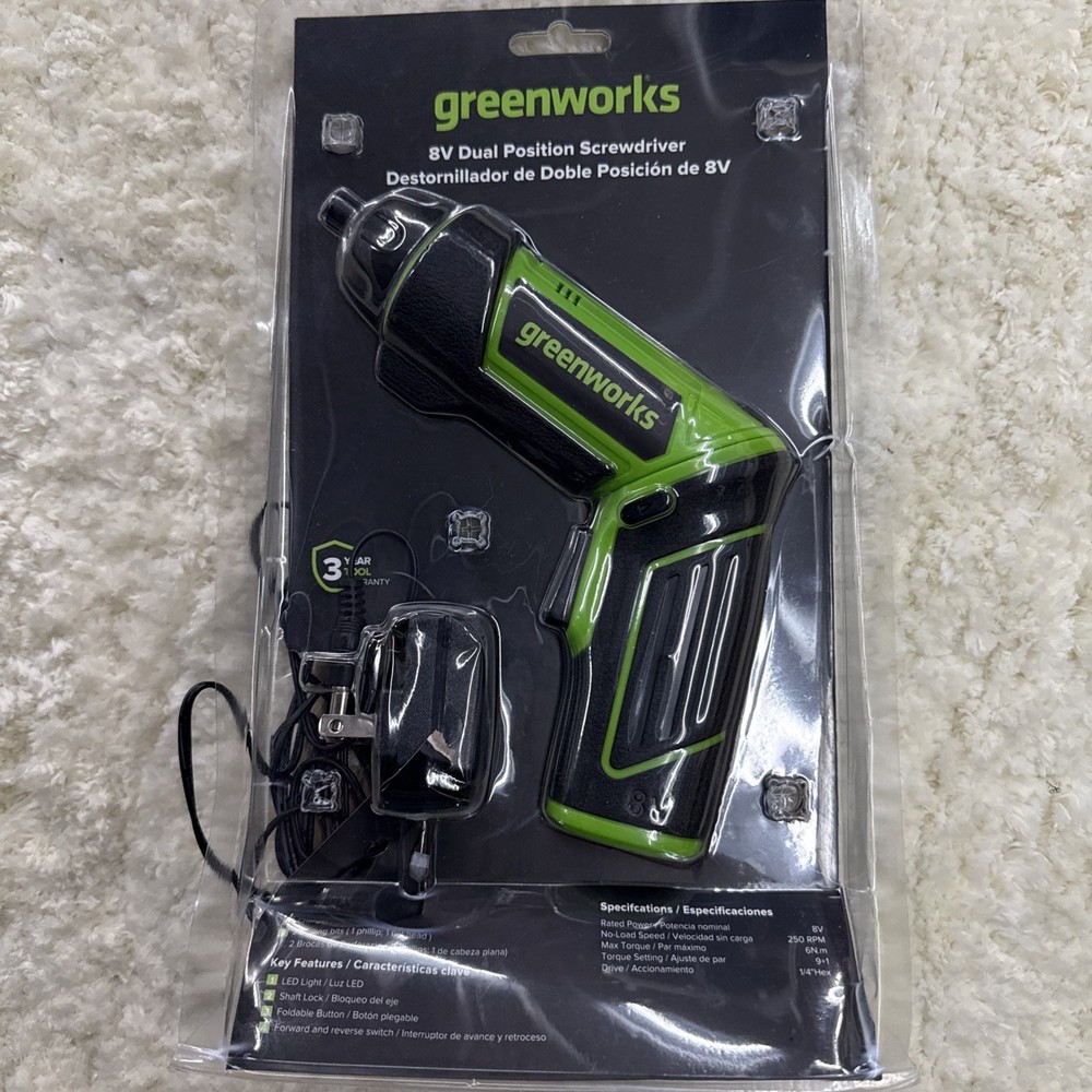 Greenworks 8V Screwdriver with 2 bits New