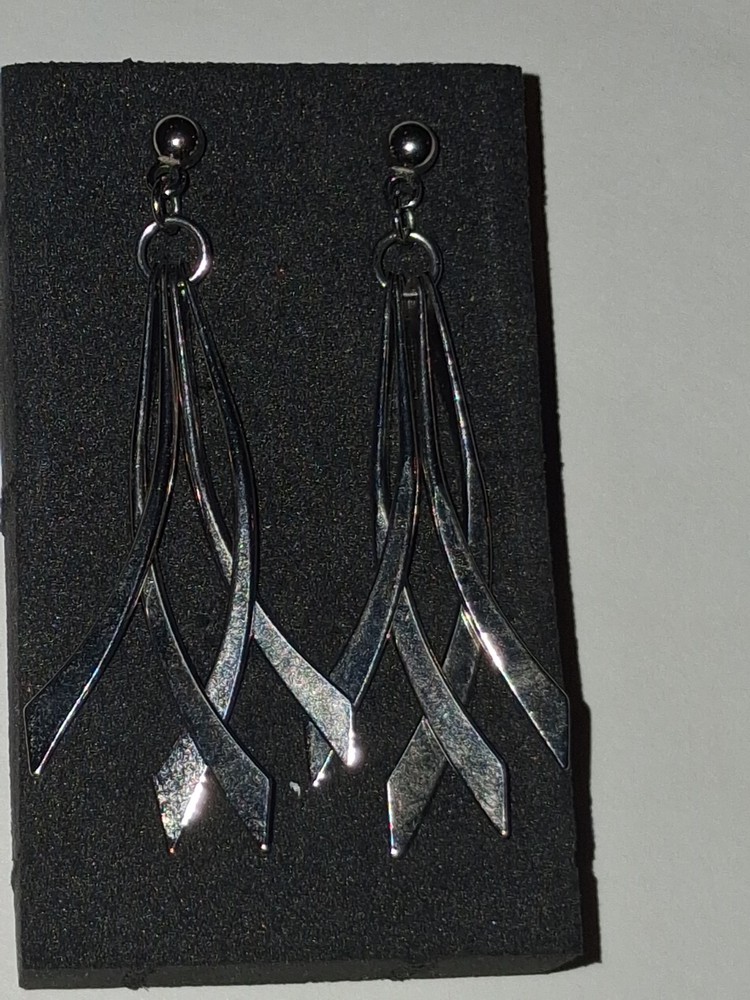 Modernist Drop Dangle Silver toned Earrings, 1.5"