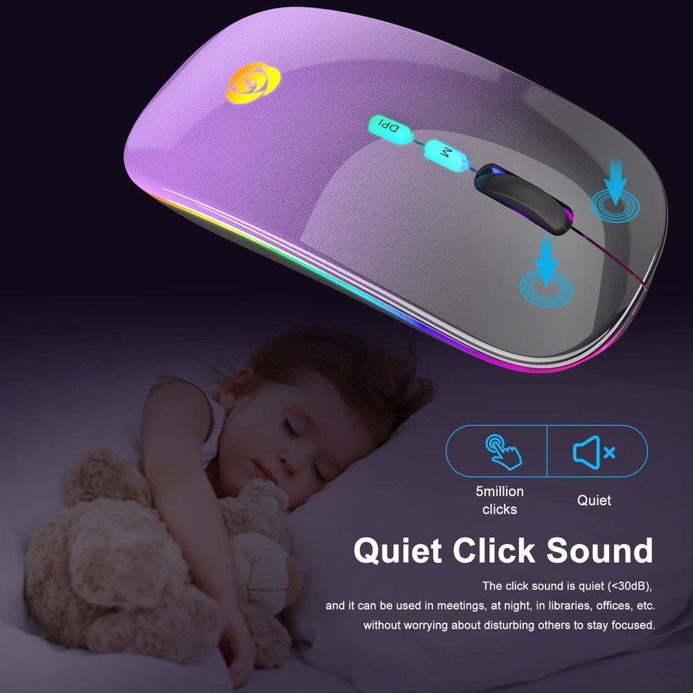 LED Wireless Mouse, Bluetooth Mouse &2.4GHz Instant Connection,Rechargeable U...