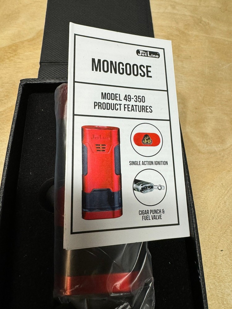 Jetline Mongoose Triple Flame Torch Cigar Lighter - Red - New