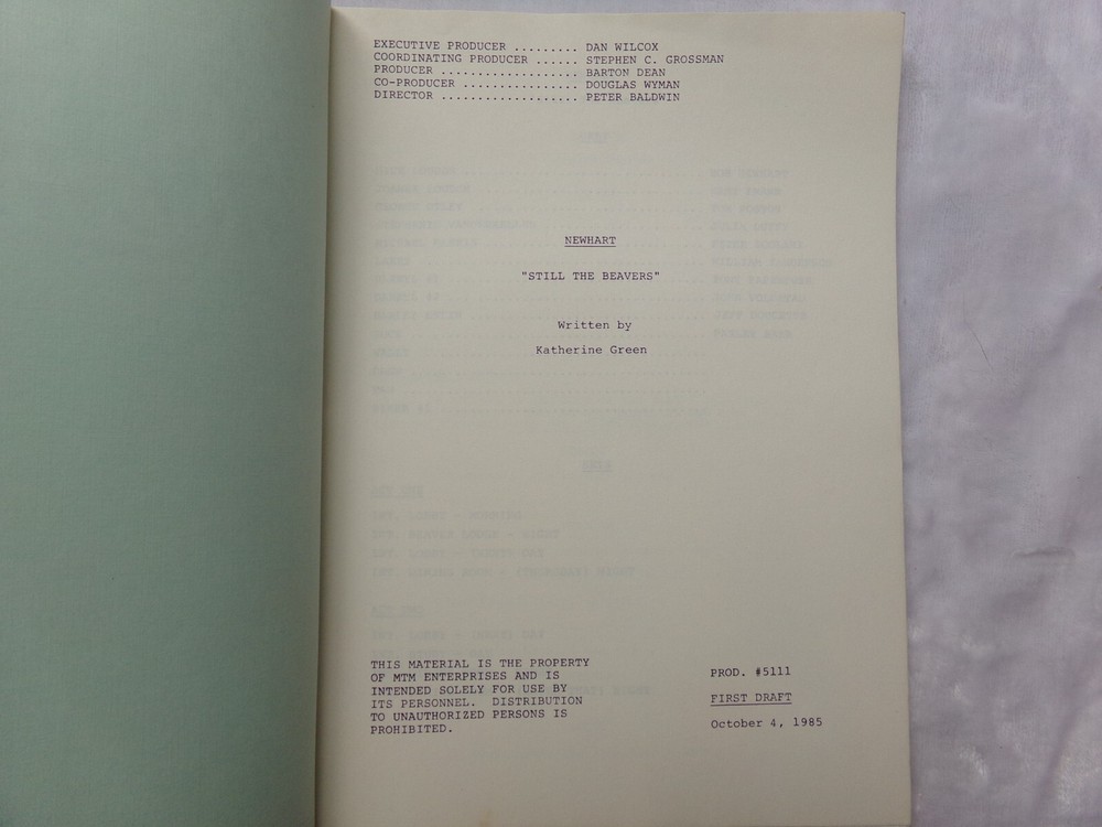 NEWHART / 1985 TV Script, "Still The Beavers" First Draft Script.