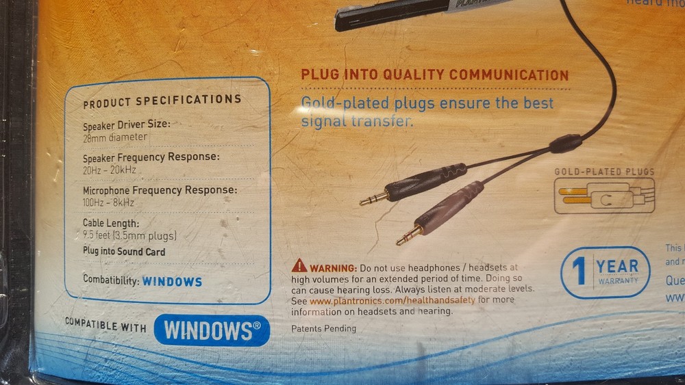PLANTRONICS AUDIO 310 PC HEADSET Compatible With Windows From 2007 - NEW