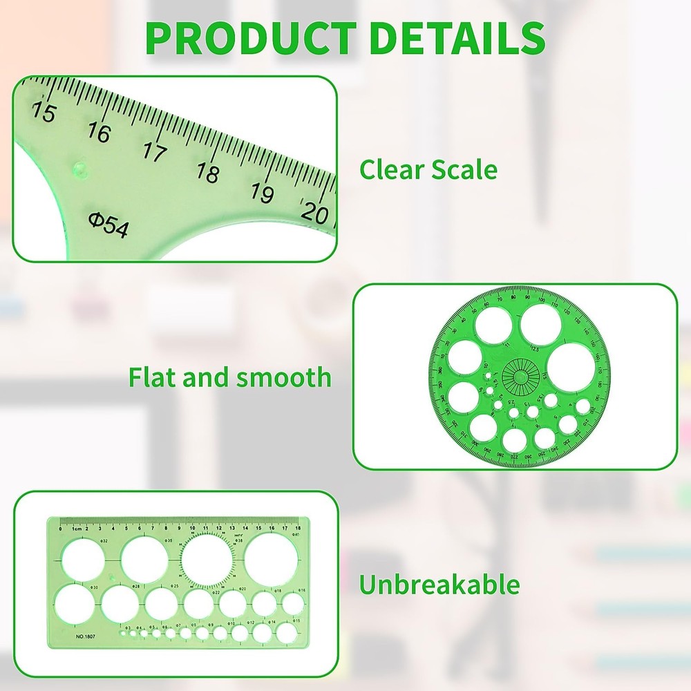 5PCS Circle Template Set Plastic Circle Oval Stencil Geometry Ruler Drawing Tool