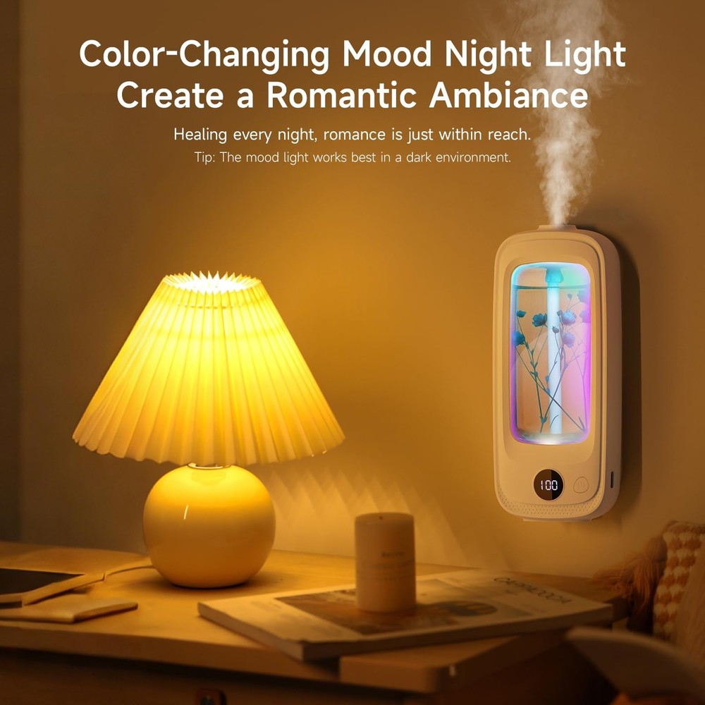Small Waterless Oil Diffuser, Cordless Aromatherapy Diffusers with Real Flowe...