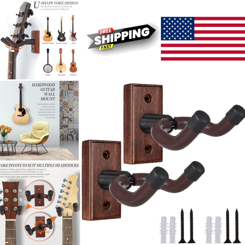 Compact Guitar Wall Mount 2 Pack Sturdy Design for Safe Instrument Display