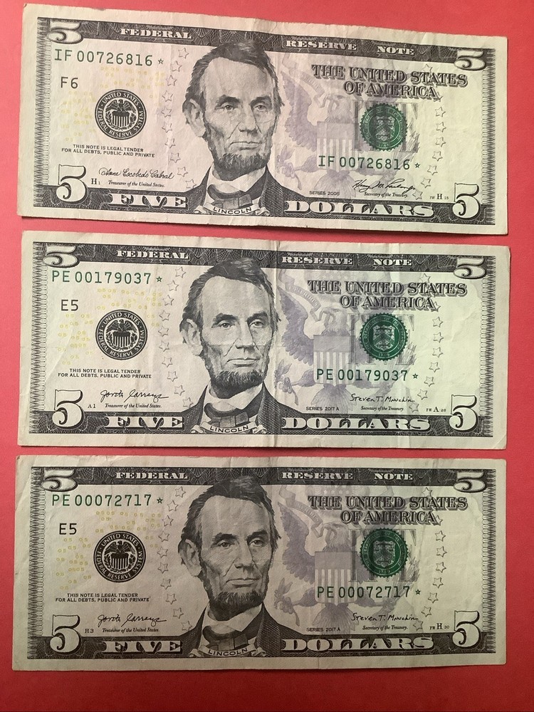 One Replacement ☆ Star ☆ Note $5 Five Dollar Bill ☆ Fancy Serial Number