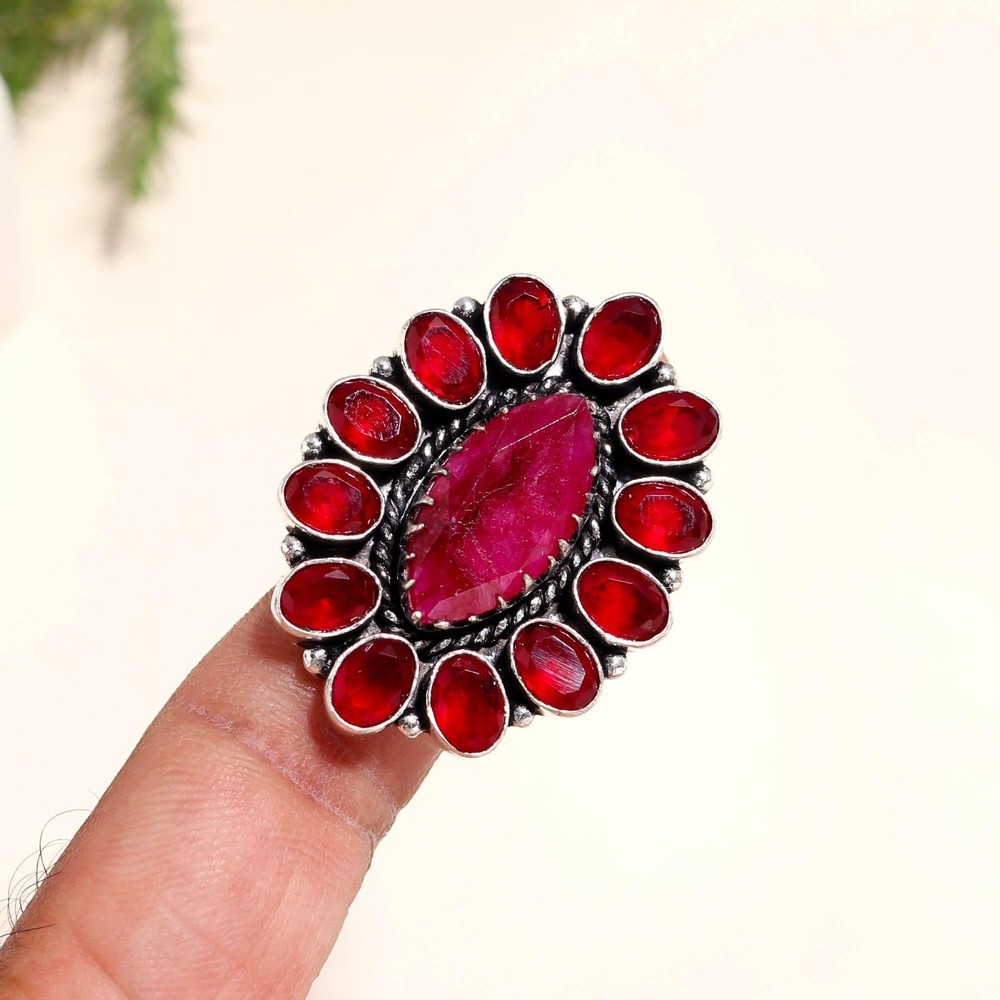 Natural Ruby, Garnet Gemstone Handmade 925 Sterling Silver Ring
