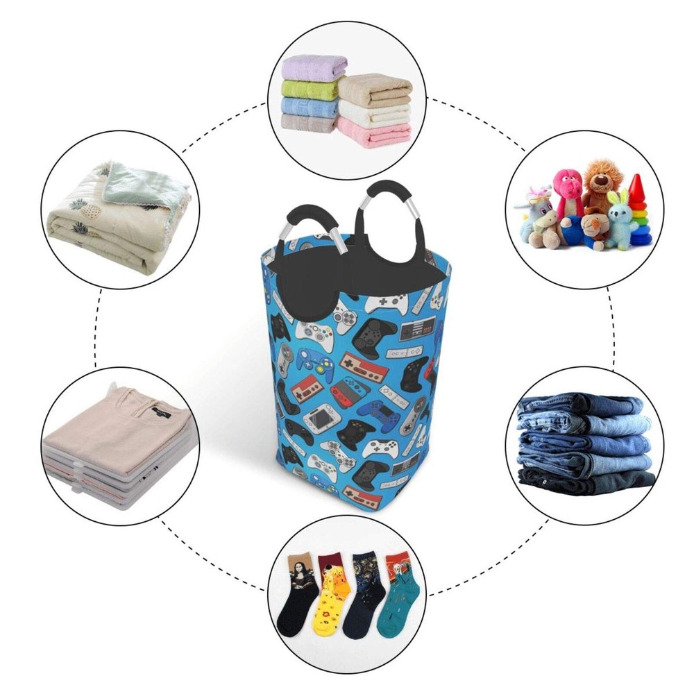 Video Game Controller Background Laundry Basket with Handles Laundry Hamper T...