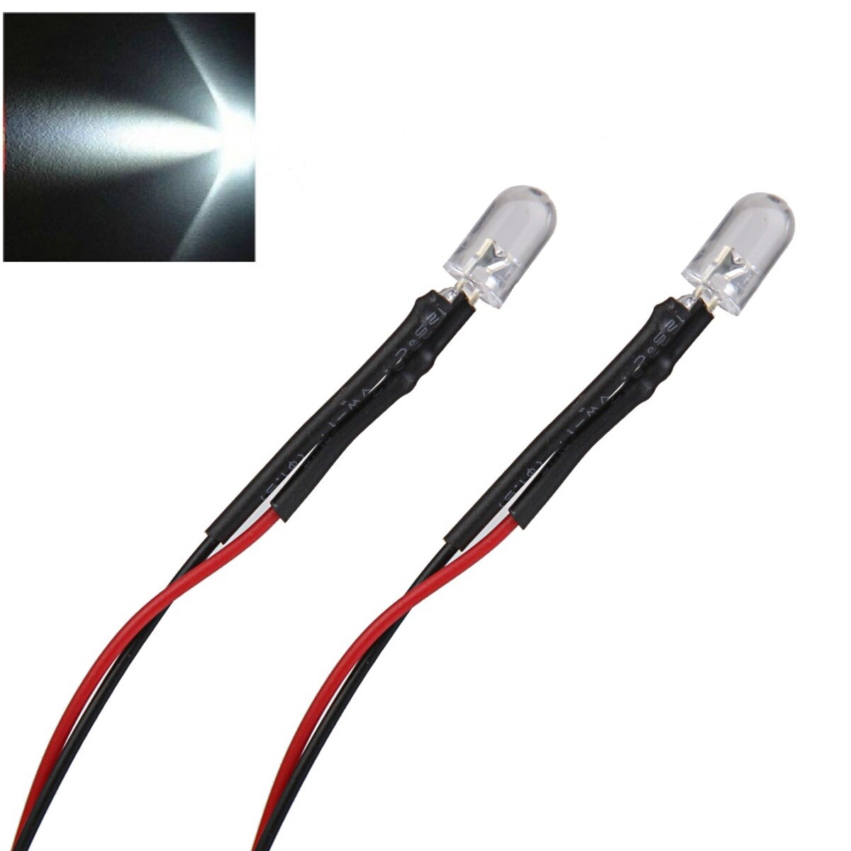 10x White LED Light Single Bulb Pre-Wired Light Emitting Diode 12V DC 5mm Bright