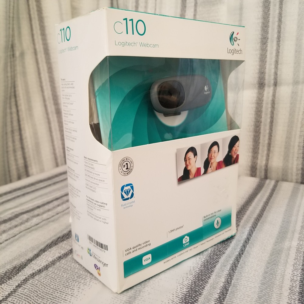 New Logitech Basic 1.3MP VGA Webcam w/Microphone For Window PC Computer C110