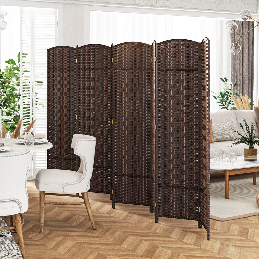8-Panel Room Divider 6 FT Tall Folding Privacy Screen w/Solid Wood Frame
