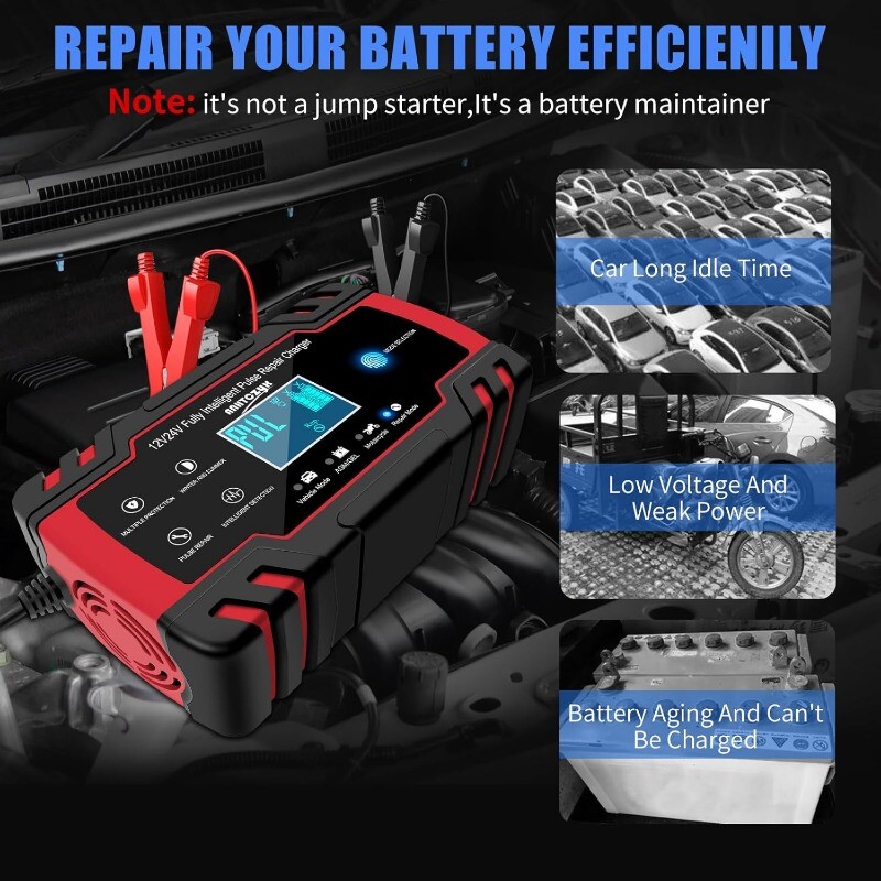 Smart 12V/8A 24V/4A Automatic Battery Charger With Temperature Compensation