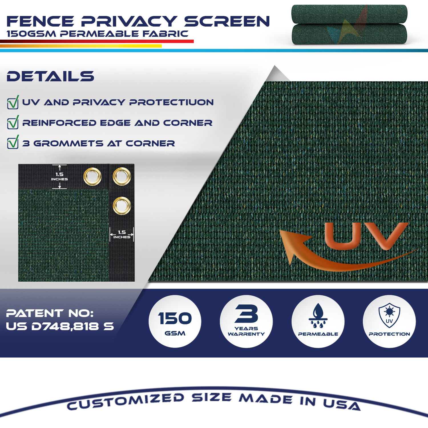 Custom 6'FT Privacy Screen Fence Green Commercial Windscreen Shade Cover 1-250FT
