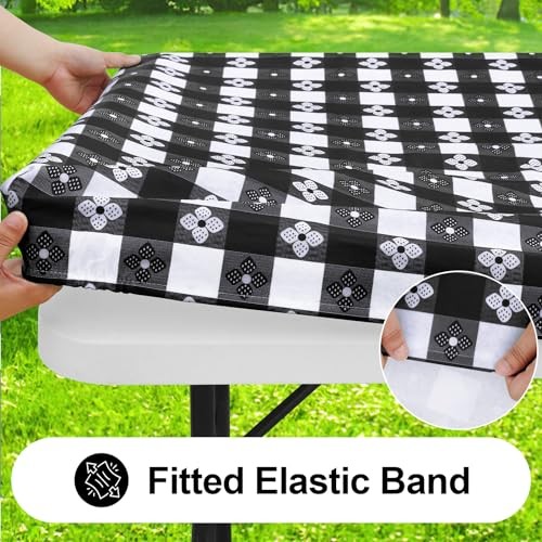 Rectangle Vinyl Table Cloth, Waterproof 72" x 30" (Rectangular) Black & White