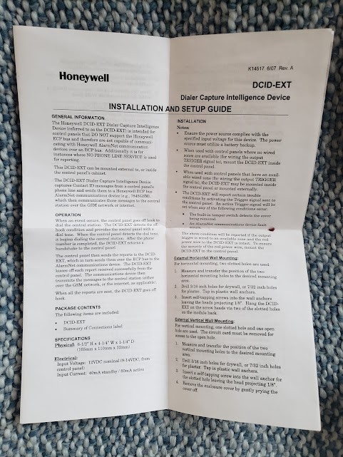 Honeywell DCID-EXT Dialer Capture Intelligence Device, open box, never used