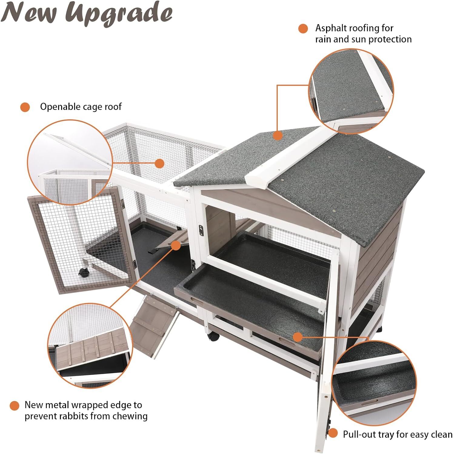 PETSCOSSET Rabbit Hutch Indoor Outdoor 2 Story Bunny Cage Rabbit Cage with Wheel