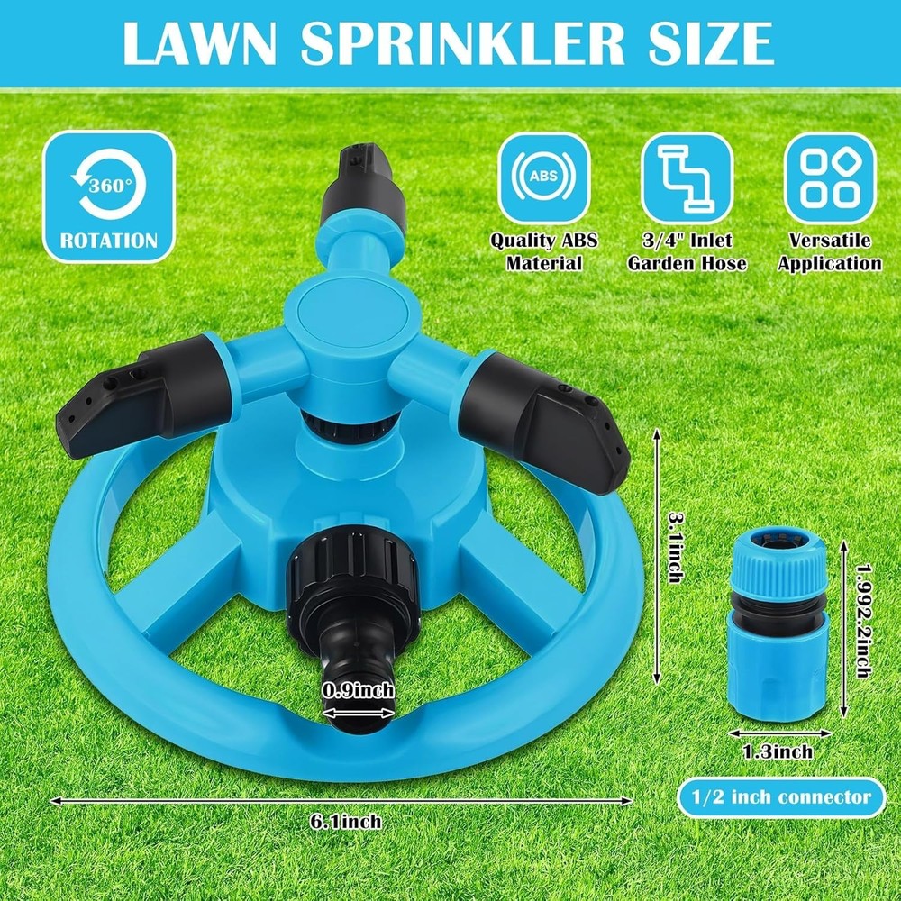 2 Pack Garden Sprinklers 360° Rotating Lawn Watering System Adjustable Coverage